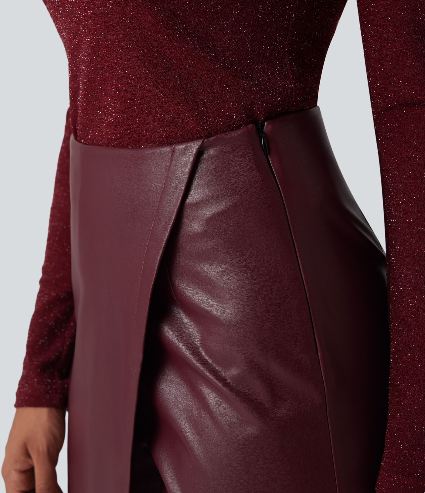 High Waisted Mini Fleece Casual PU Faux Leather Skort