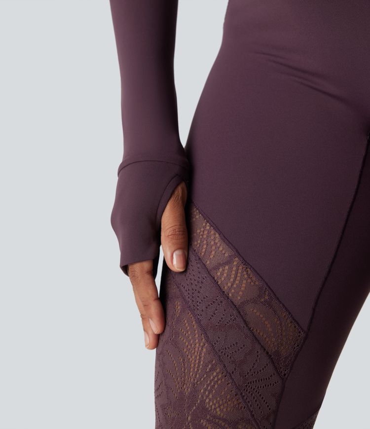 SoftlyZero™ Long Sleeve Thumb Hole Contrast Lace Yoga Jacket-UPF50+