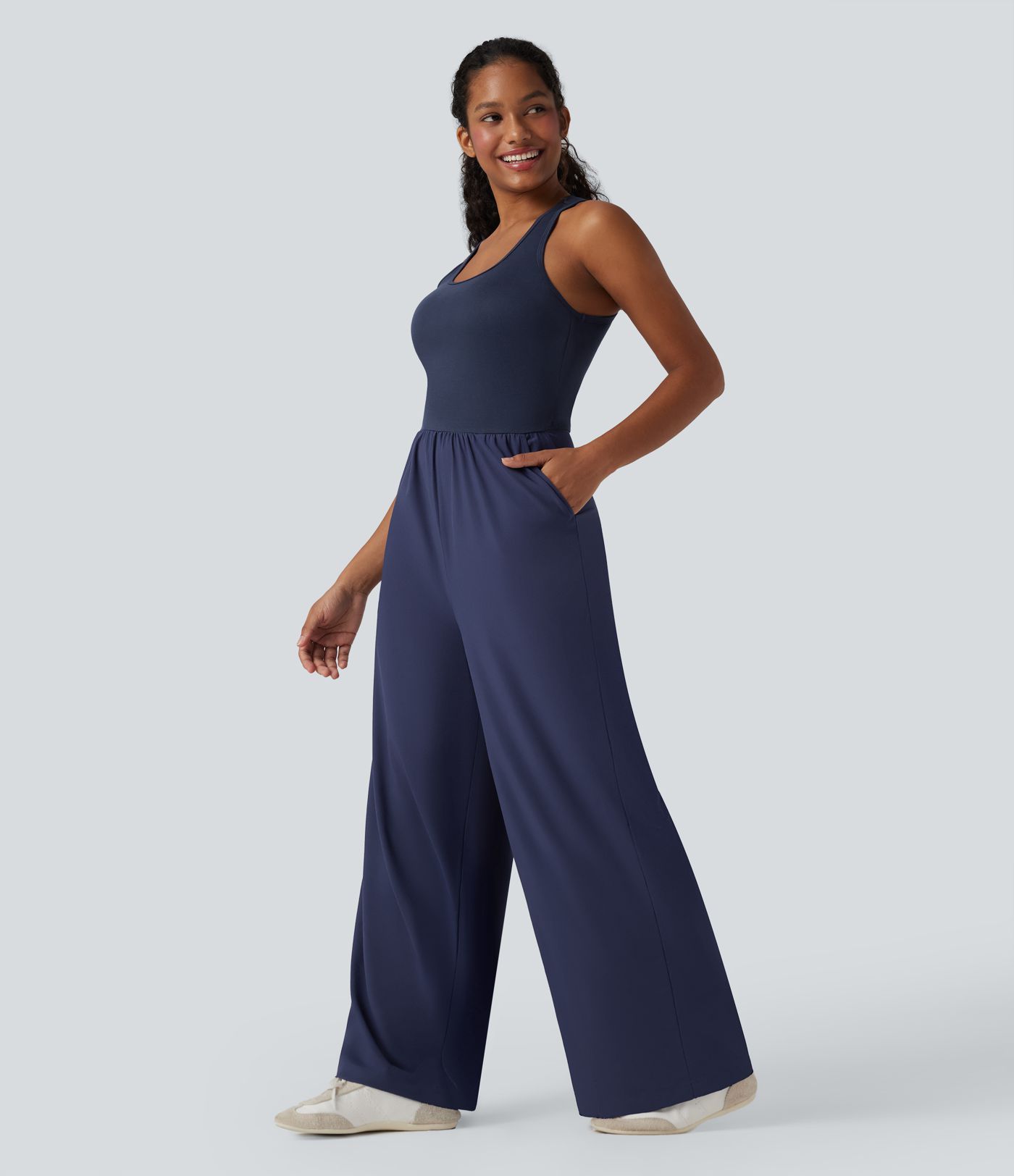 Breezeful™ Sleeveless Cut Out Quick Dry Casual Jumpsuit with Pockets-Easy Peezy