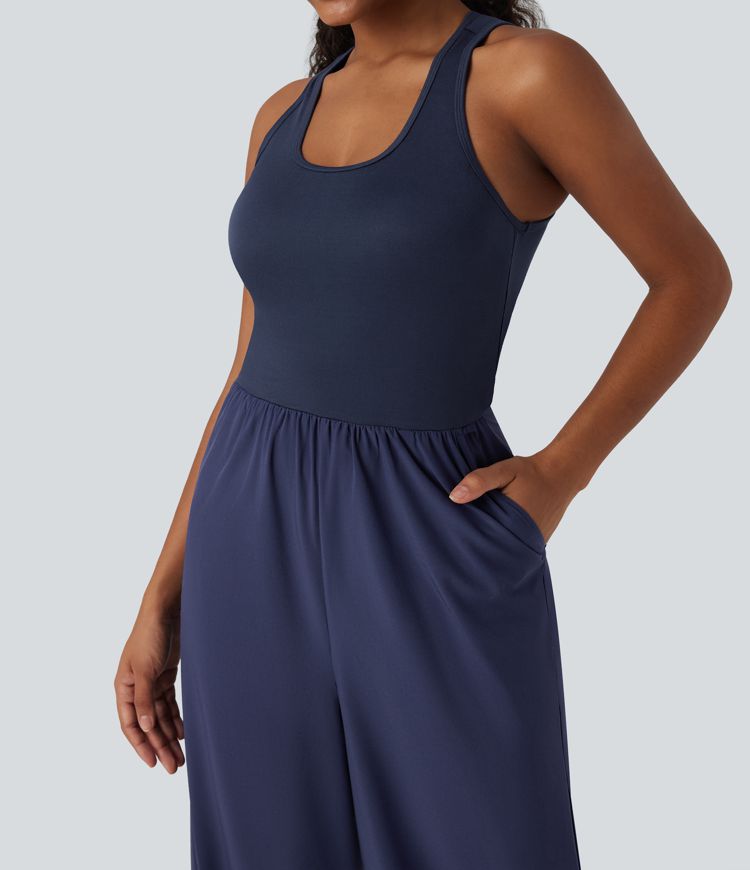 Breezeful™ Sleeveless Cut Out Quick Dry Casual Jumpsuit with Pockets-Easy Peezy