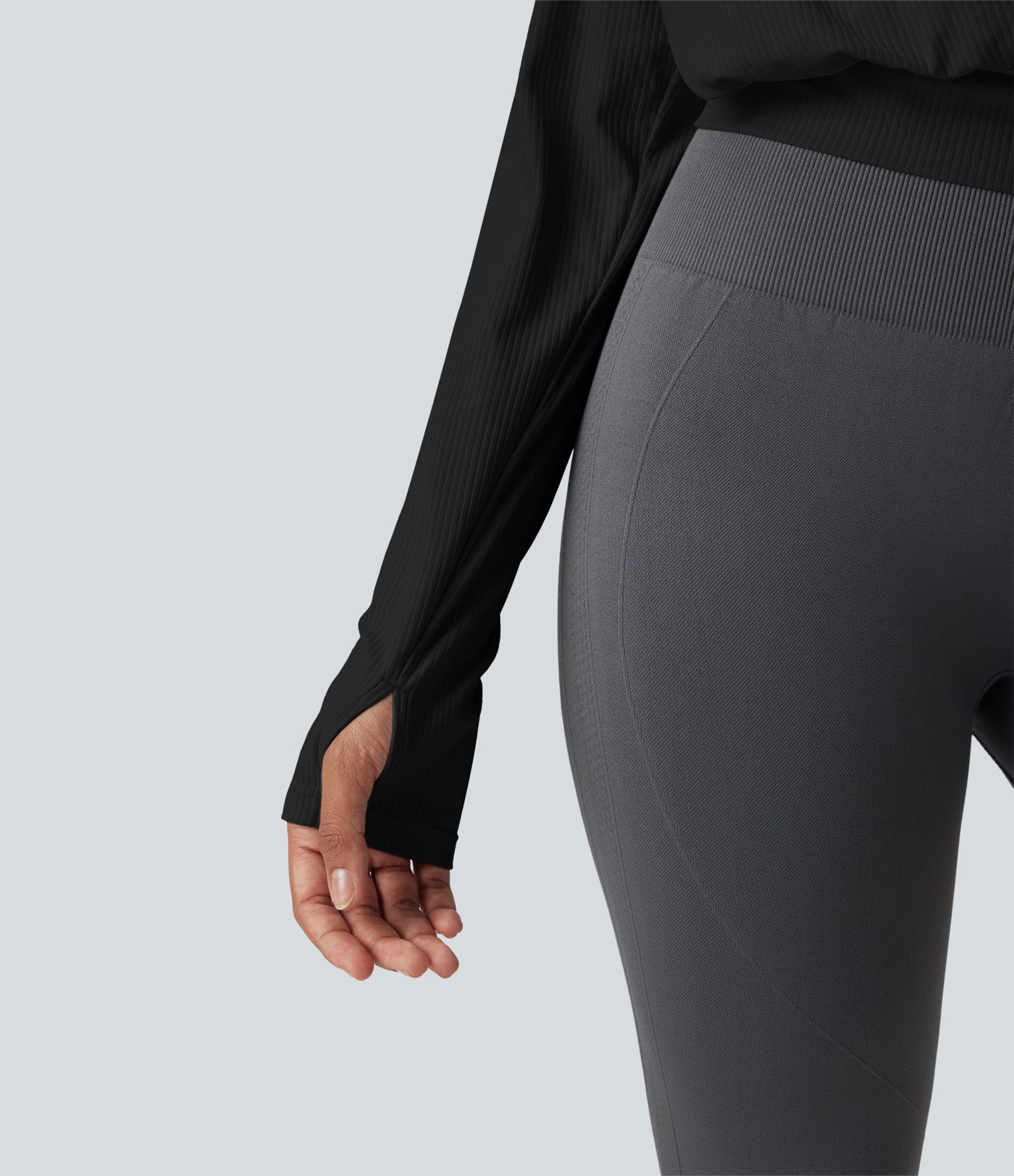 Ribbed V-neck Crossover Thumb Holes Yoga Sports Top