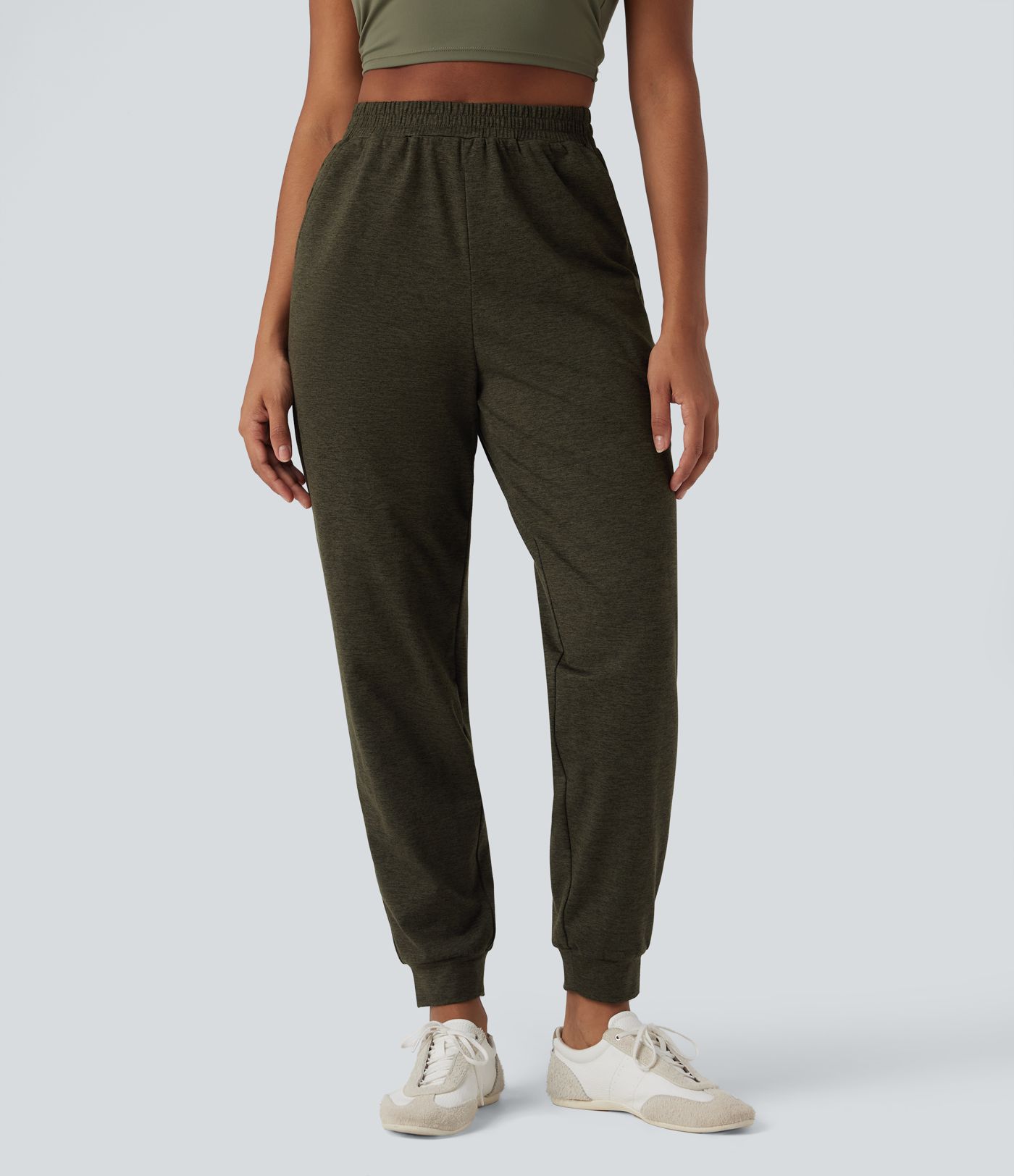 High Waisted Quick Dry Casual Heathered Joggers with Pockets-UPF40+