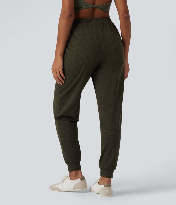 High Waisted Quick Dry Casual Heathered Joggers with Pockets-UPF40+