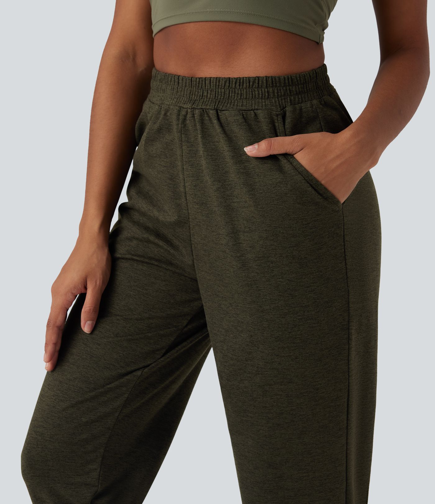 High Waisted Quick Dry Casual Heathered Joggers with Pockets-UPF40+