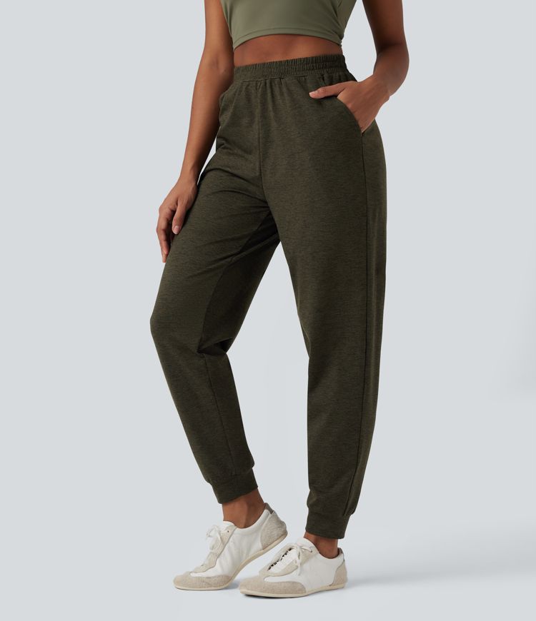 High Waisted Quick Dry Casual Heathered Joggers with Pockets-UPF40+