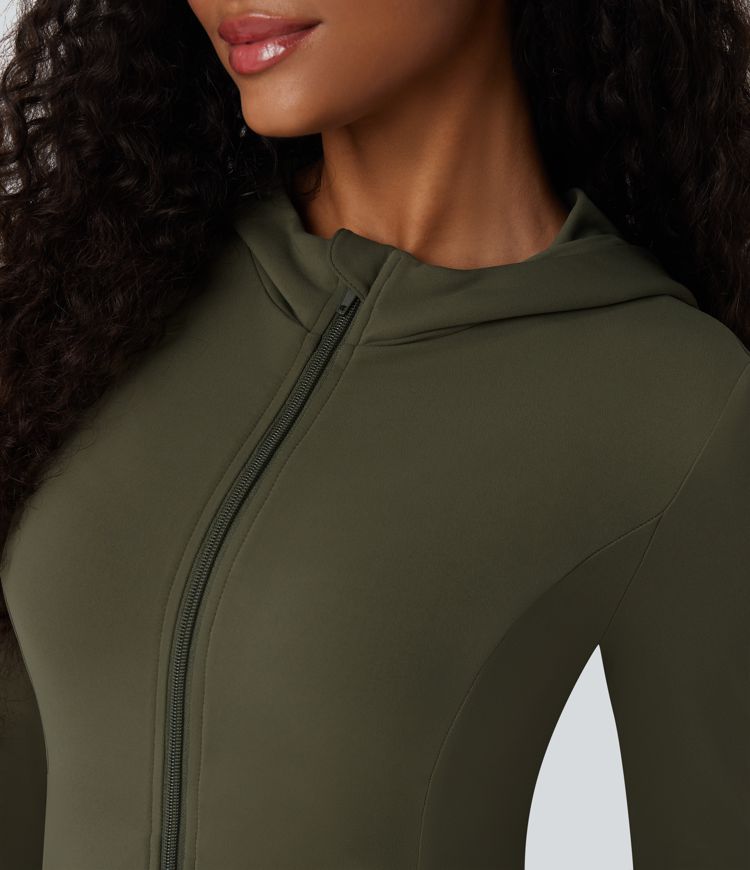 SoftlyZero™ Hooded Long Sleeve Thumb Hole Pleated Jacket with Pockets-UPF50+