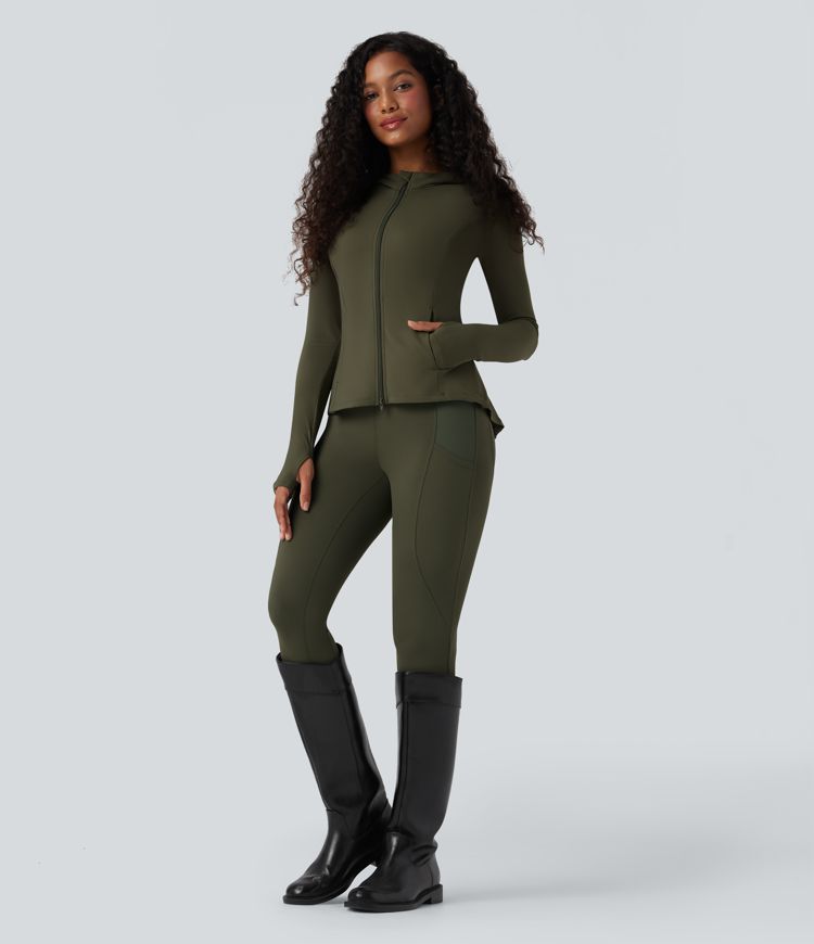 SoftlyZero™ Hooded Long Sleeve Thumb Hole Pleated Jacket with Pockets-UPF50+