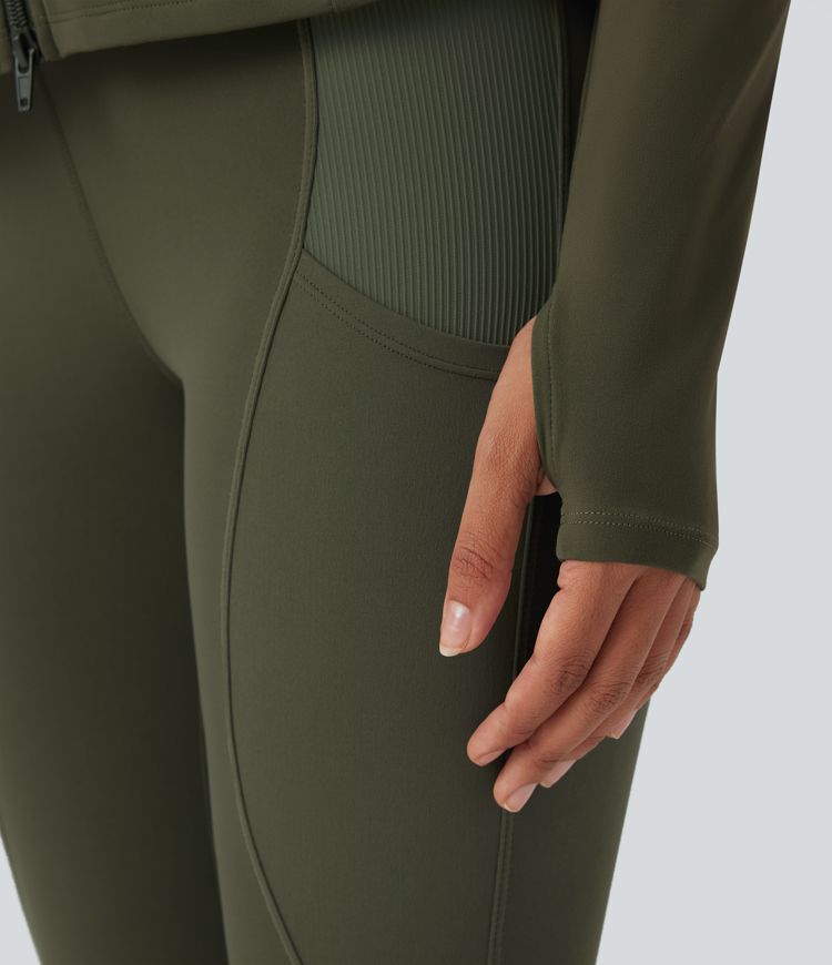 SoftlyZero™ Hooded Long Sleeve Thumb Hole Pleated Jacket with Pockets-UPF50+