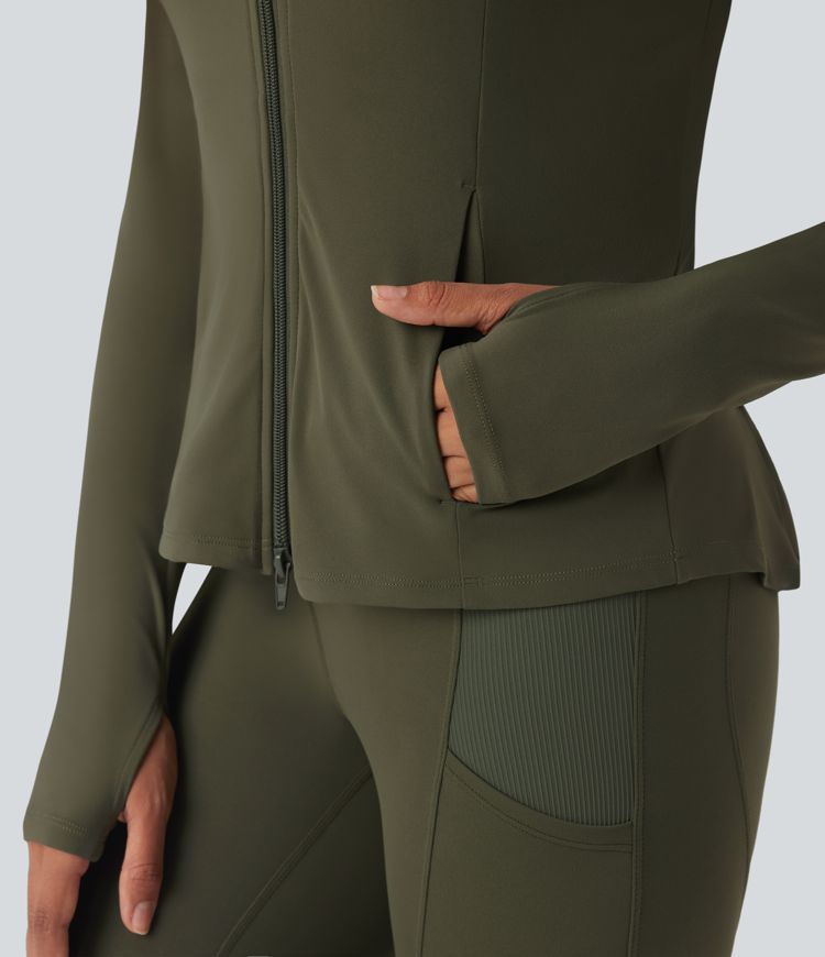 SoftlyZero™ Hooded Long Sleeve Thumb Hole Pleated Jacket with Pockets-UPF50+