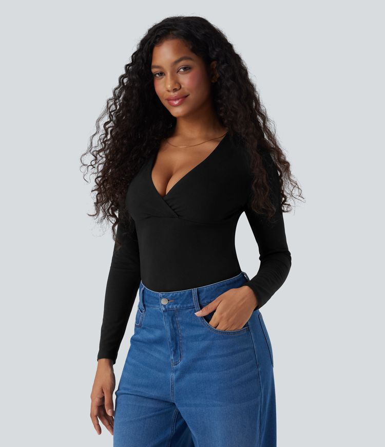 Deep V Neck Long Sleeve Casual Top