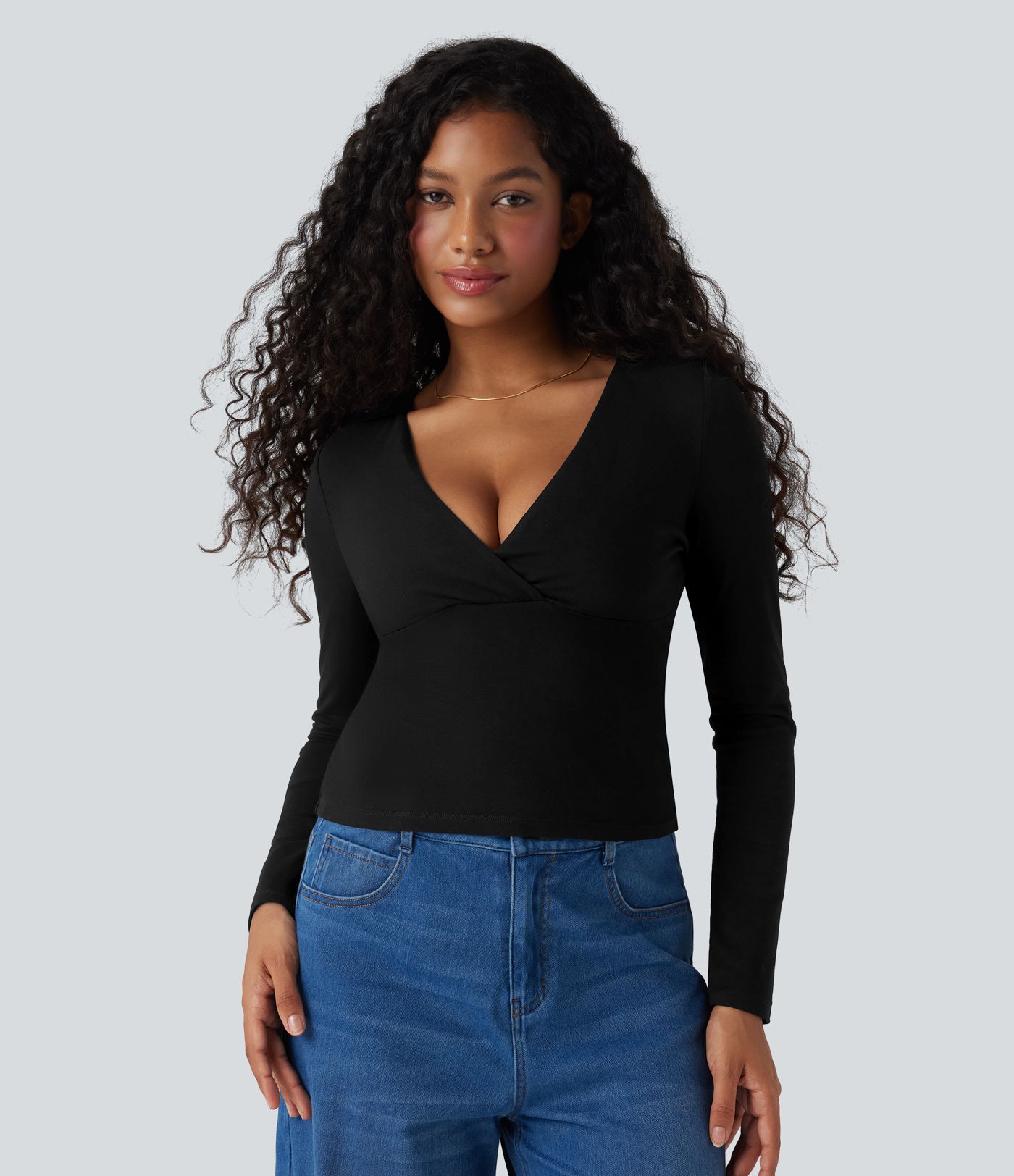 Deep V Neck Long Sleeve Casual Top Deep V Neck Long Sleeve Casual Top