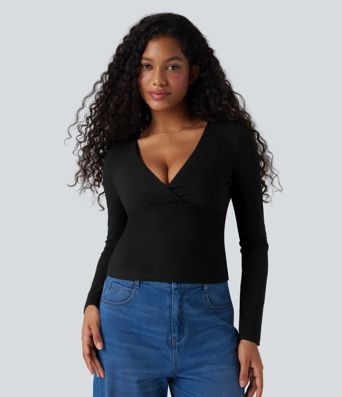 Deep V Neck Long Sleeve Casual Top
