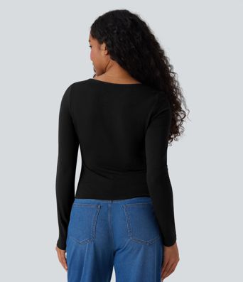 Deep V Neck Long Sleeve Casual Top