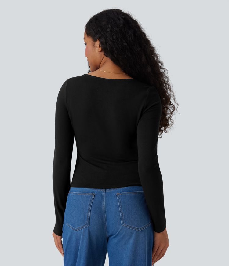 Deep V Neck Long Sleeve Casual Top