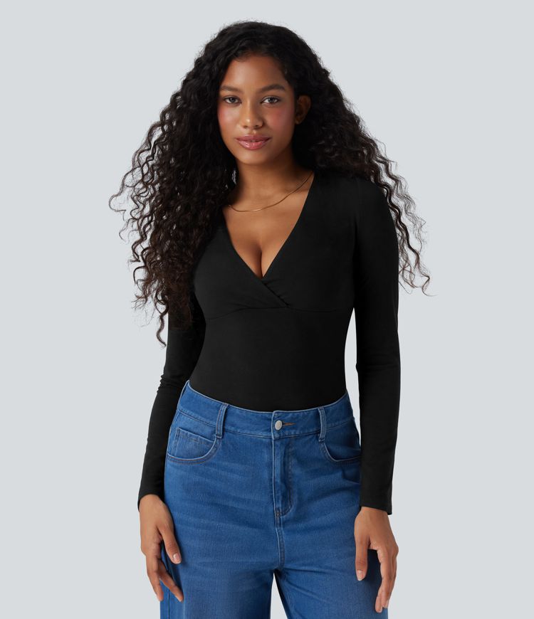 Deep V Neck Long Sleeve Casual Top