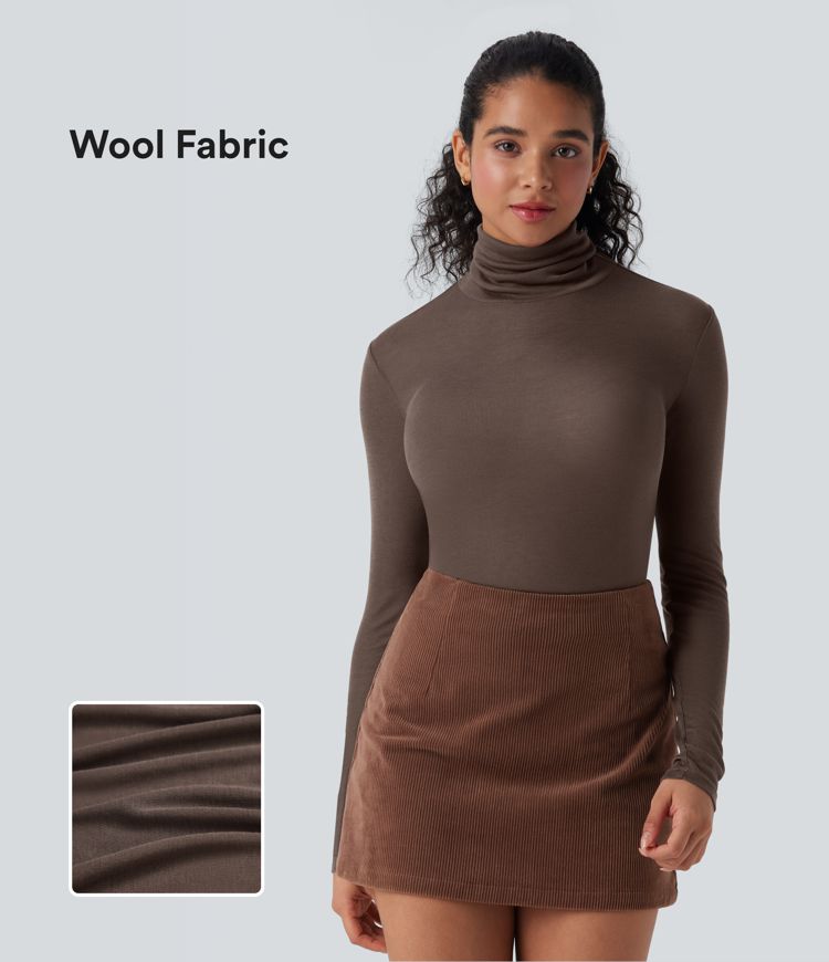 High Neck Long Sleeve Casual Wool Top