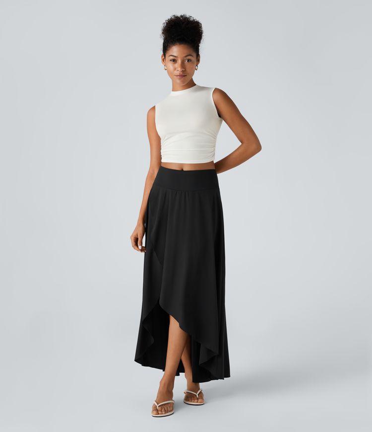 Camiseta sin manga recortada ajustada pliegue cuello redondo