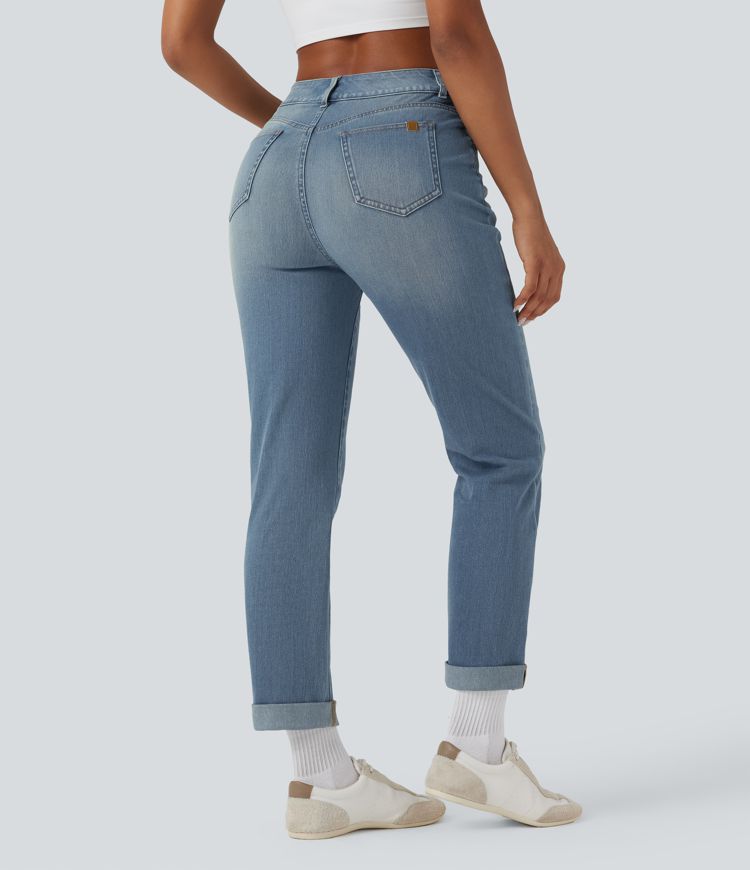Halara Flex™ High Waisted Rolled Hem Casaul Slim Jeans with Pockets