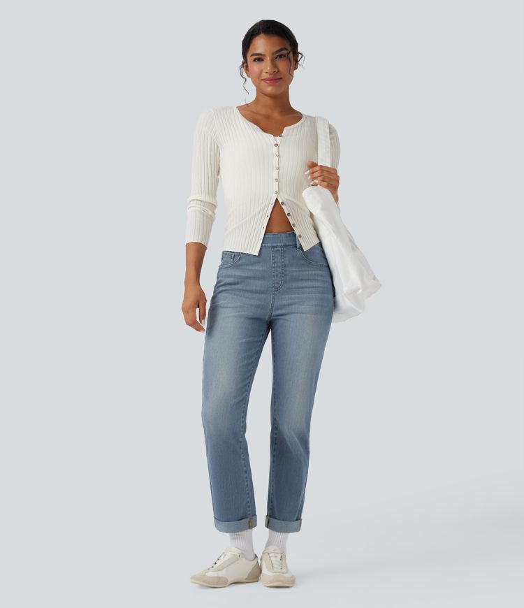 Halara Flex™ High Waisted Rolled Hem Casaul Slim Jeans with Pockets