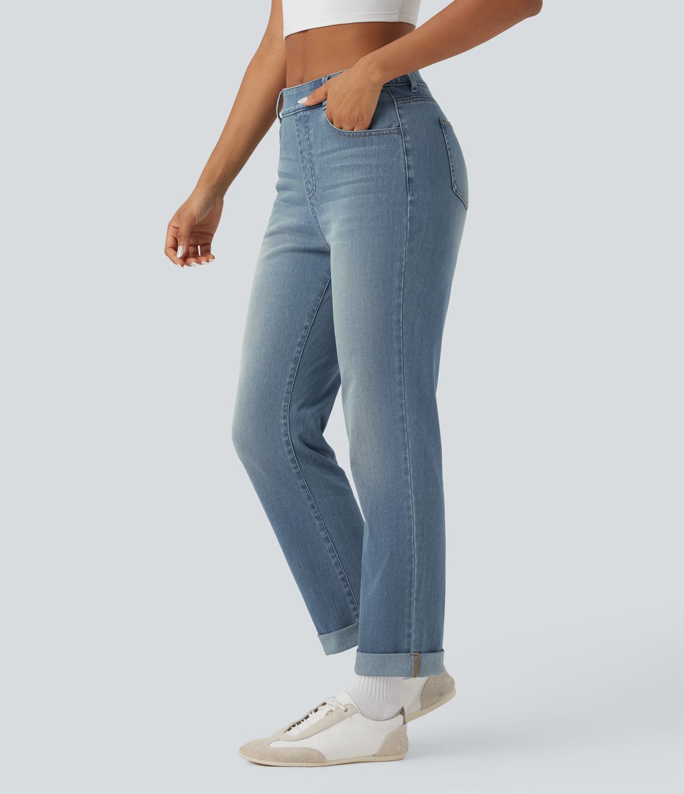 Halara Flex™ High Waisted Rolled Hem Casaul Slim Jeans with Pockets