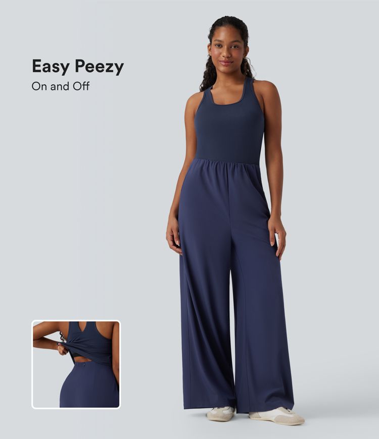 Breezeful™ Sleeveless Cut Out Quick Dry Casual Jumpsuit with Pockets-Easy Peezy
