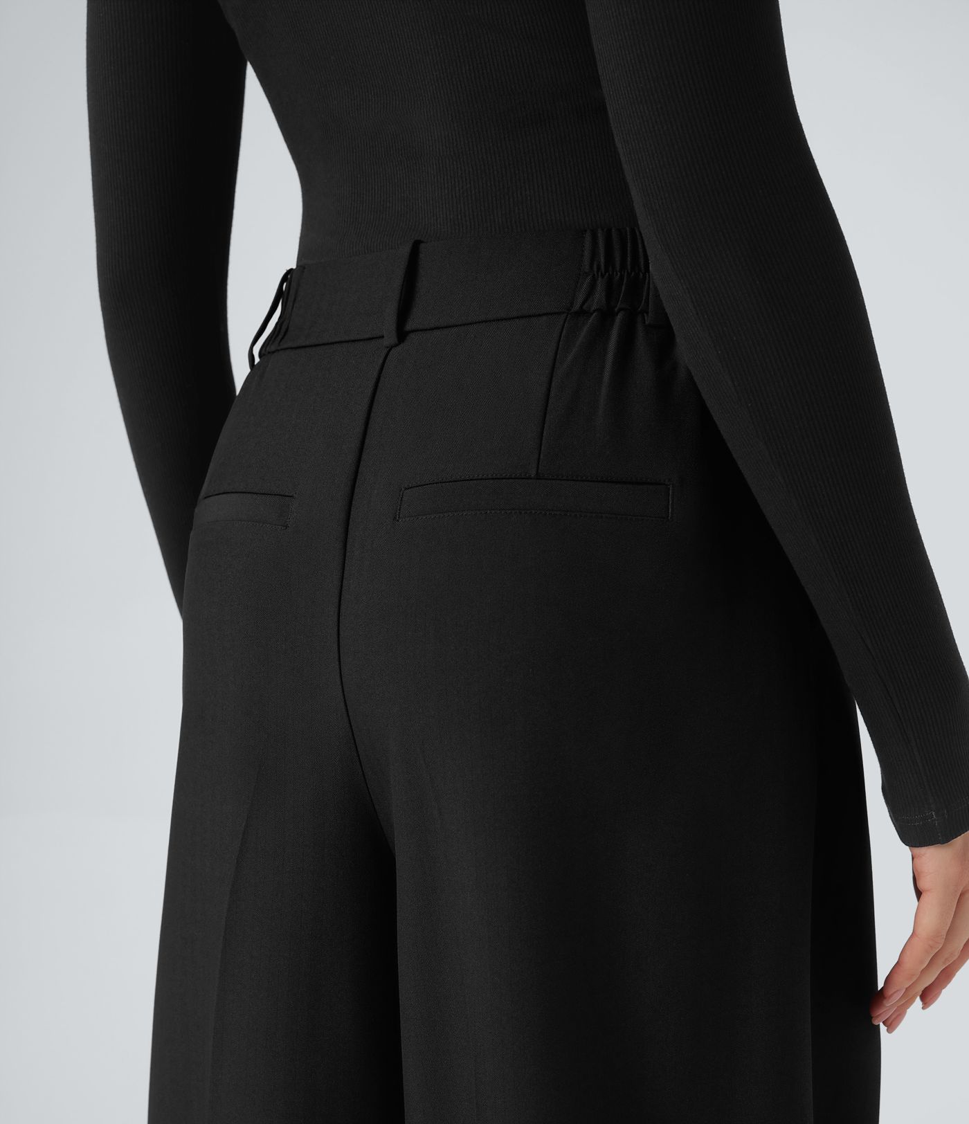 Pantalones de Trabajo Anchos de Cintura Alta con Bolsillos, Efecto Lino y Antiarrugas