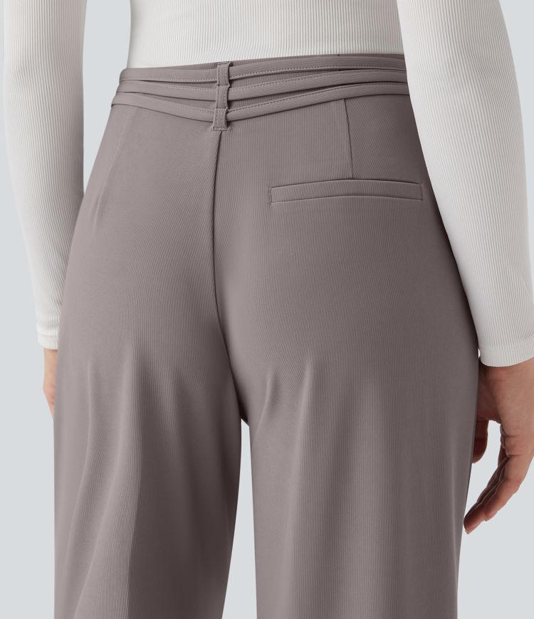 Halara Flex™ Mid Rise Tie Front Straight Leg Micro Waffle Work Pants with Pockets