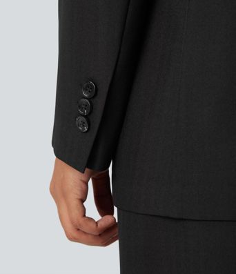 Notched Collar Long Sleeve Work Linen-Feel Blazer with Pockets