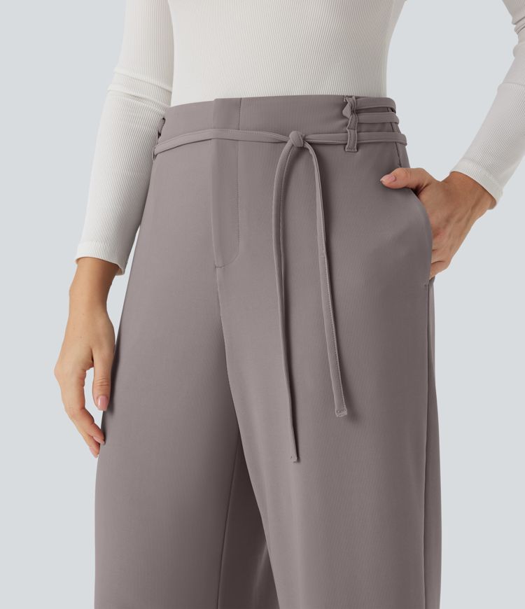 Halara Flex™ Mid Rise Tie Front Straight Leg Micro Waffle Work Pants with Pockets