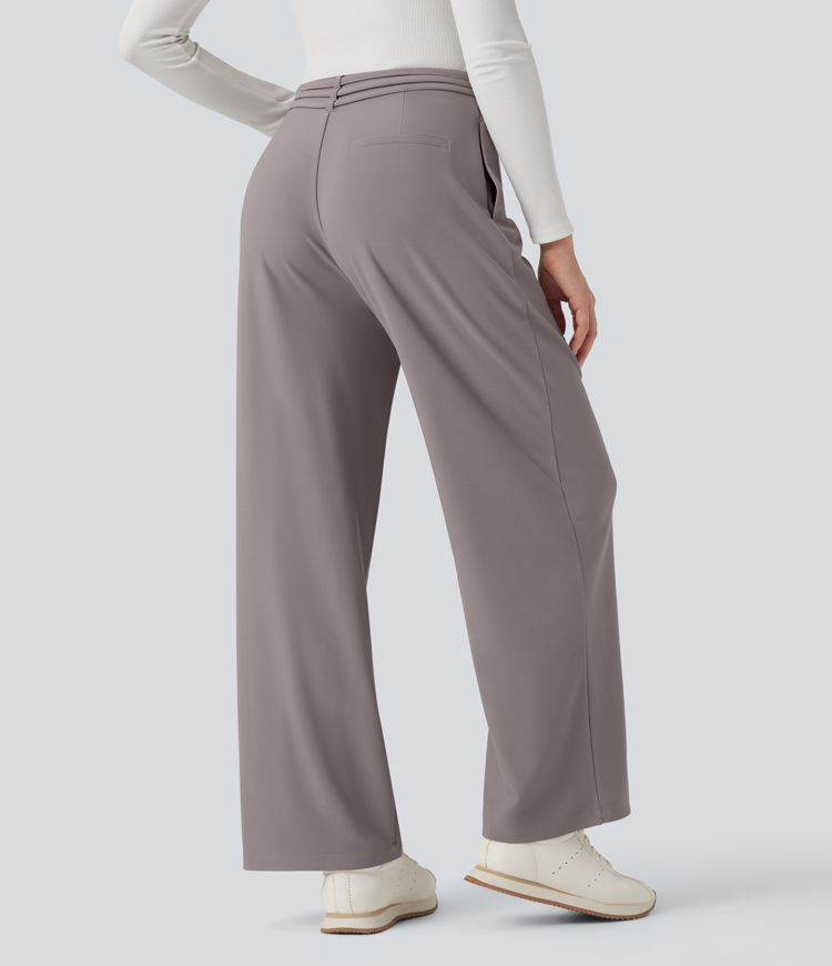 Halara Flex™ Mid Rise Tie Front Straight Leg Micro Waffle Work Pants with Pockets