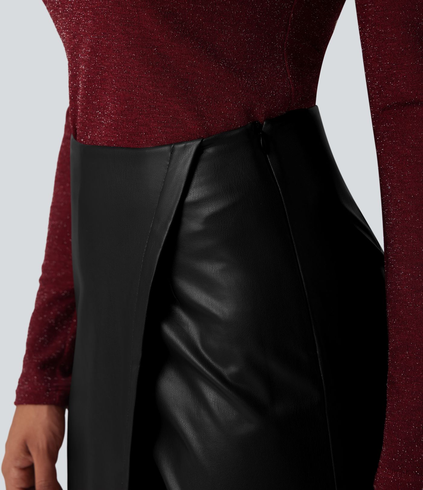 High Waisted Mini Fleece Casual PU Leather Skort