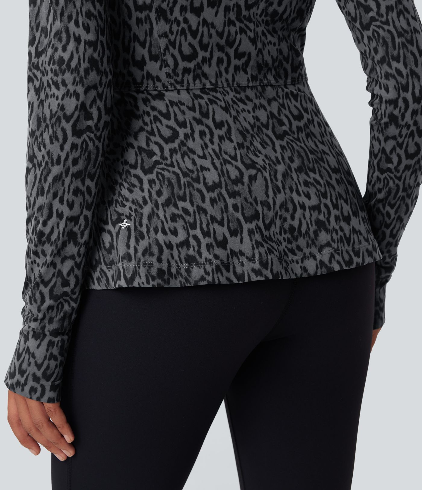 Halara UltraSculpt™ Leopard Print Stand Collar Long Sleeve Thumb Hole Casual Jacket with Pockets