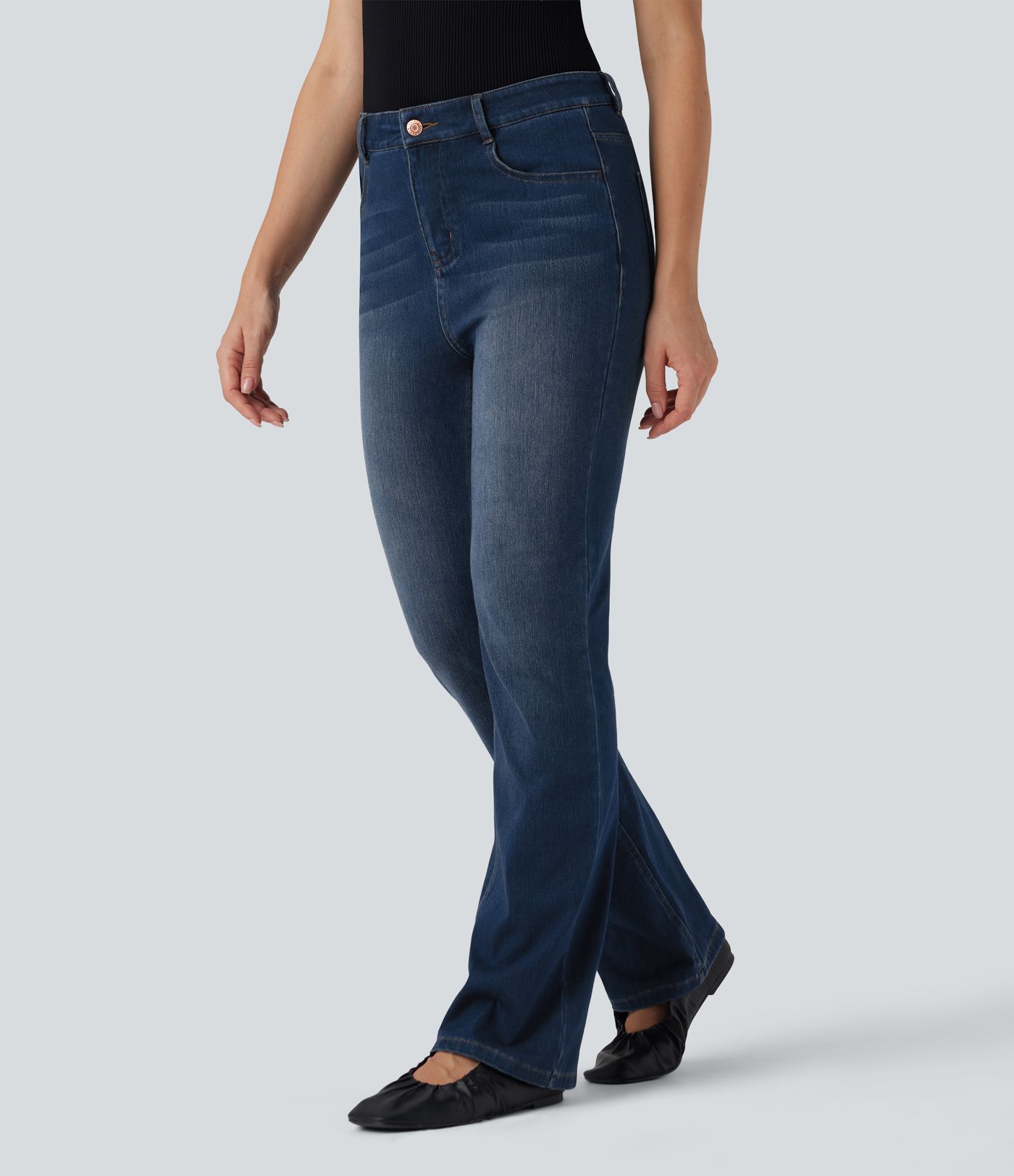 Halara Flex™ lässige, ausgestellte Jeans mit hohem Bund und Taschen