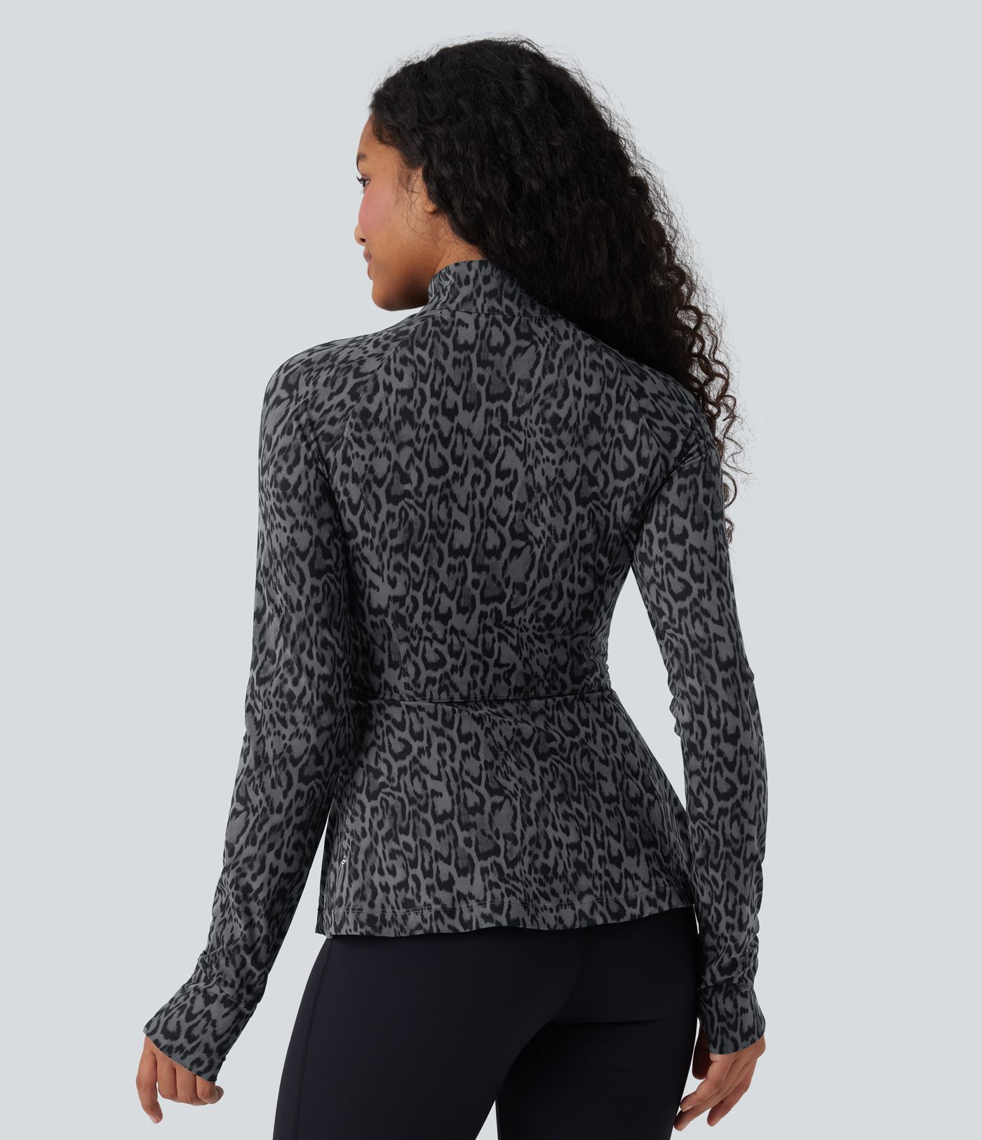 Halara UltraSculpt™ Leopard Print Stand Collar Long Sleeve Thumb Hole Casual Jacket with Pockets