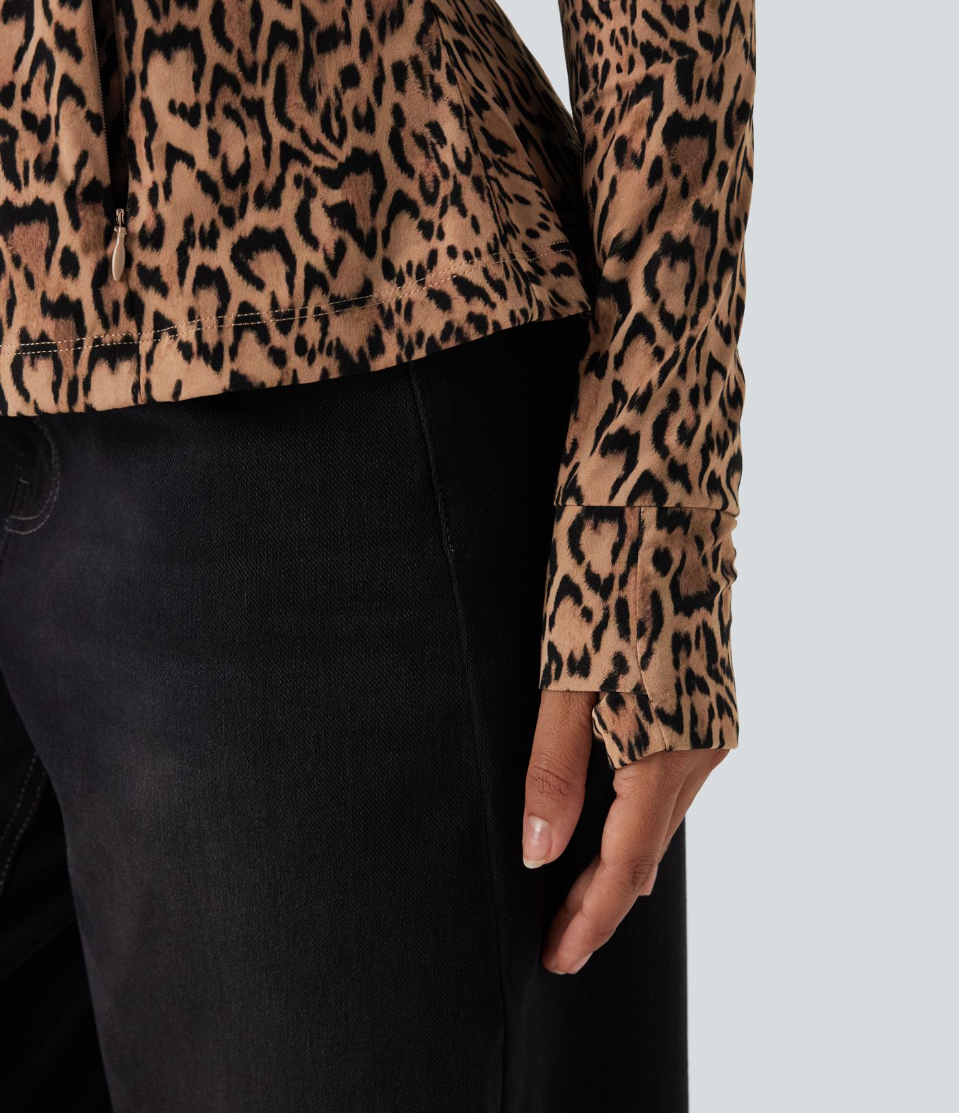 Halara UltraSculpt™ Leopard Print Stand Collar Long Sleeve Thumb Hole Casual Jacket with Pockets