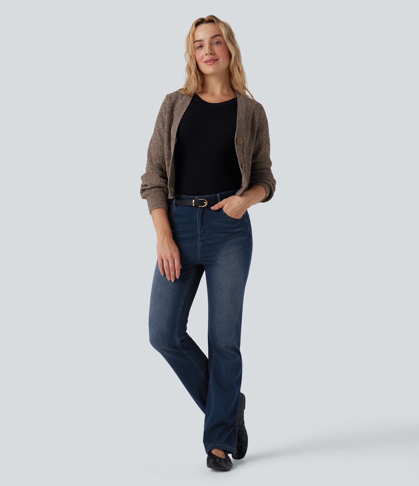 Halara Flex™ lässige, ausgestellte Jeans mit hohem Bund und Taschen