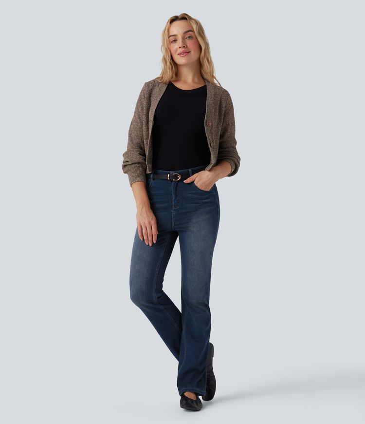 Halara Flex™ lässige, ausgestellte Jeans mit hohem Bund und Taschen