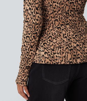 Halara UltraSculpt™ Leopard Print Stand Collar Long Sleeve Thumb Hole Casual Jacket with Pockets