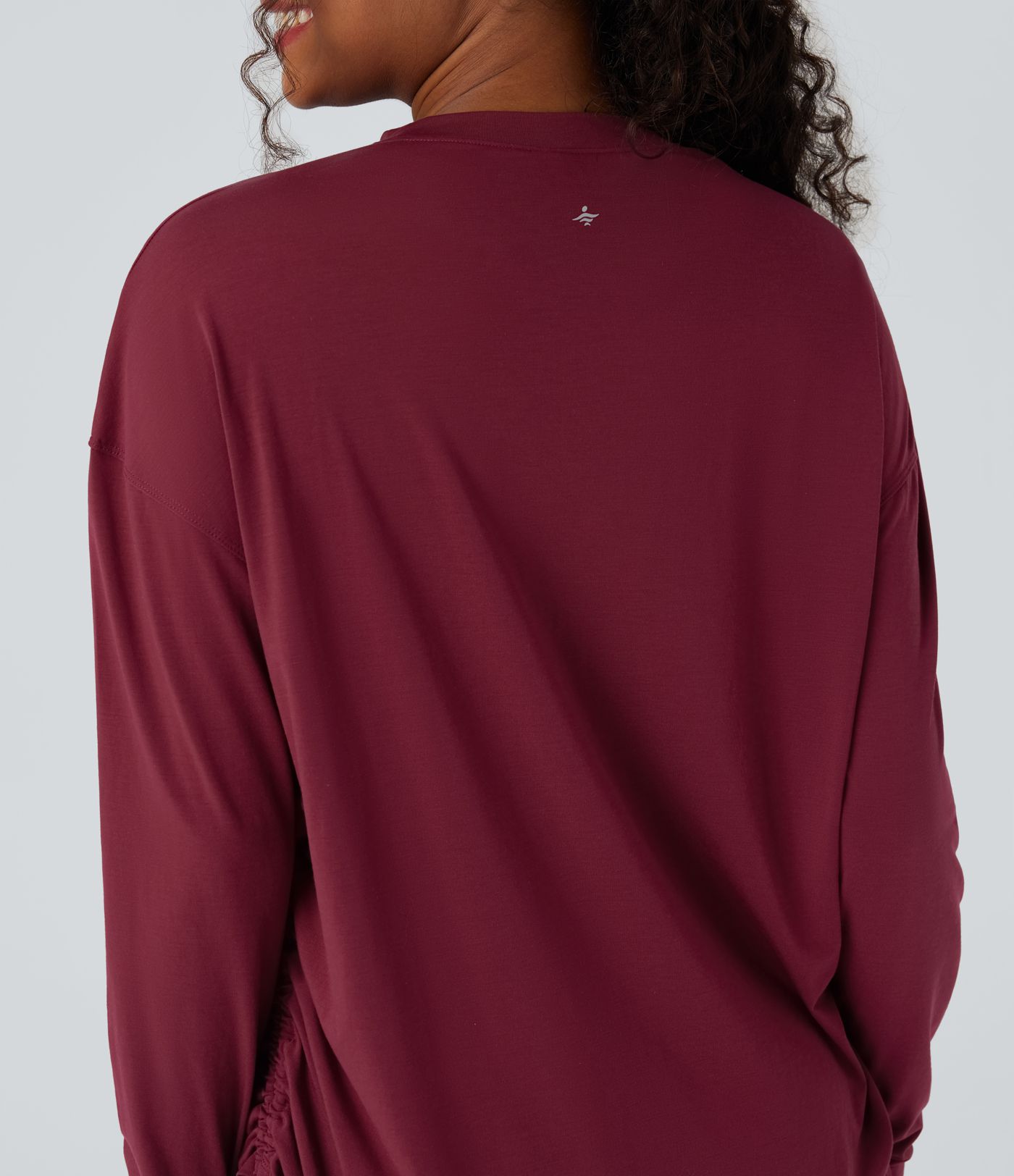 Round Neck Long Sleeve Thumb Hole Drawstring Quick Dry Yoga Sports Top