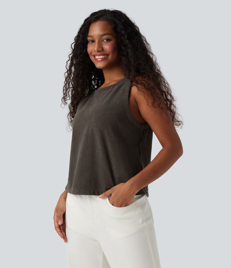 Round Neck Relaxed Corduroy Casual Tank Top