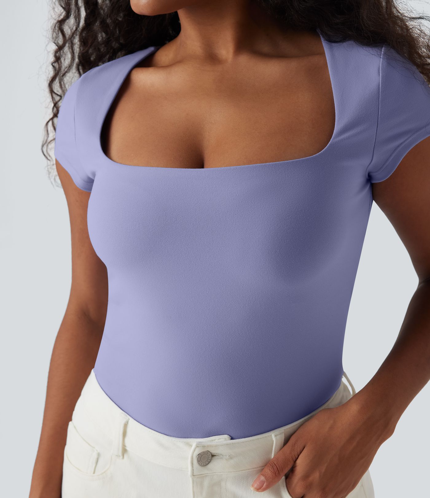 Square Neck Short Sleeve Casual Top