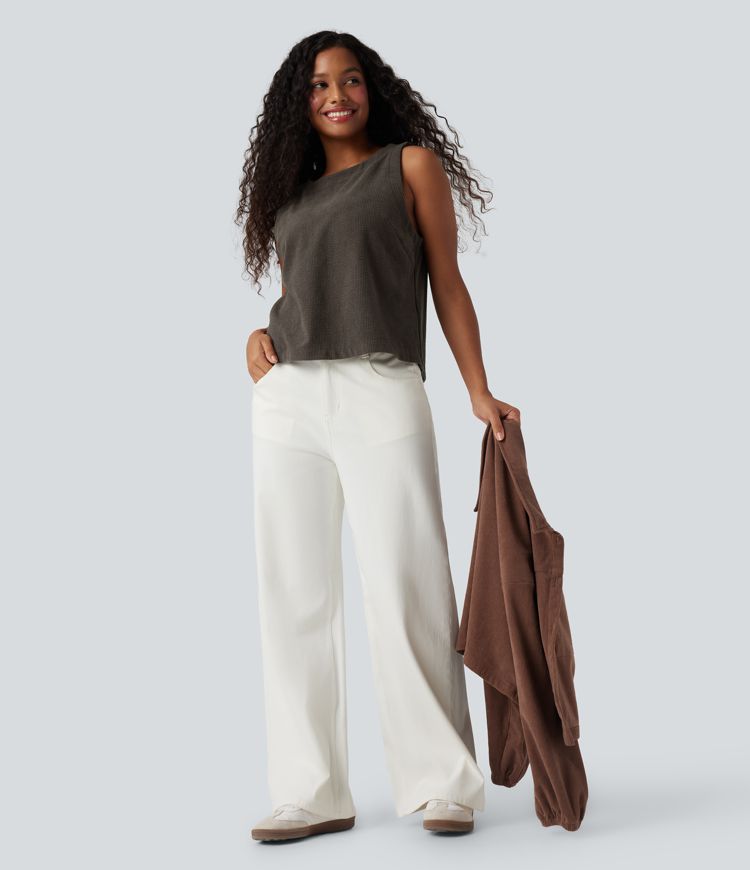 Round Neck Relaxed Corduroy Casual Tank Top