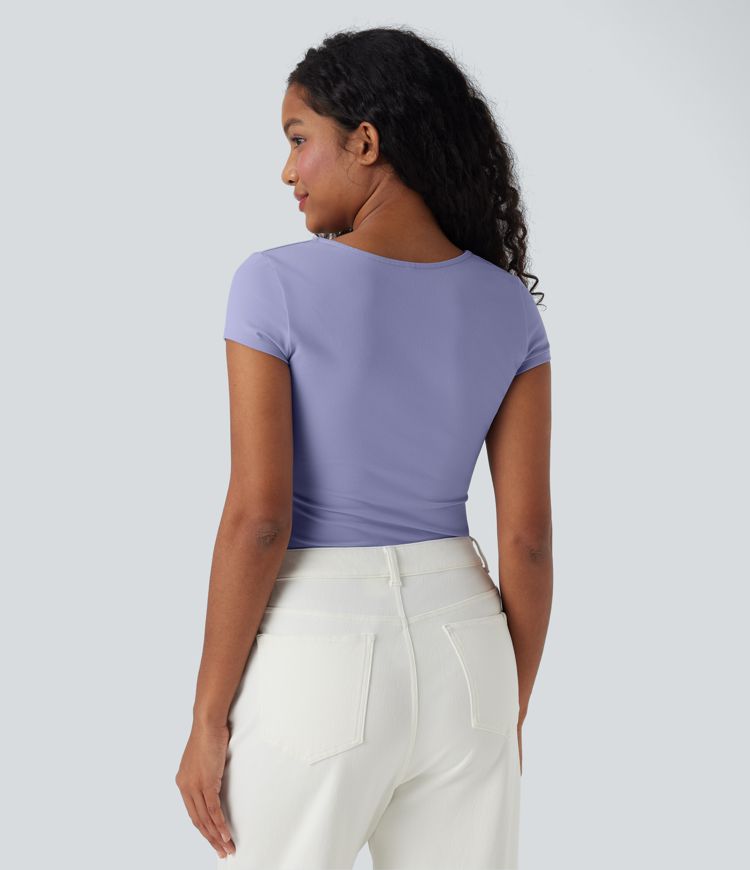 Square Neck Short Sleeve Casual Top