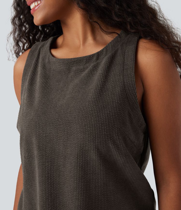 Round Neck Relaxed Corduroy Casual Tank Top