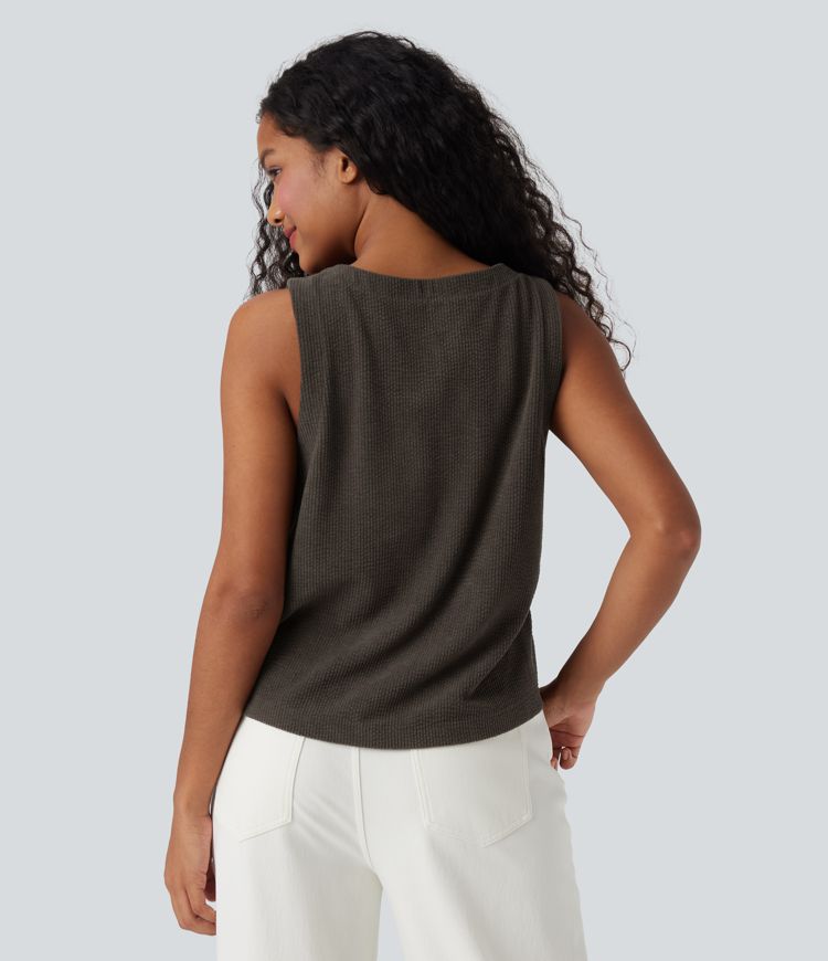 Round Neck Relaxed Corduroy Casual Tank Top