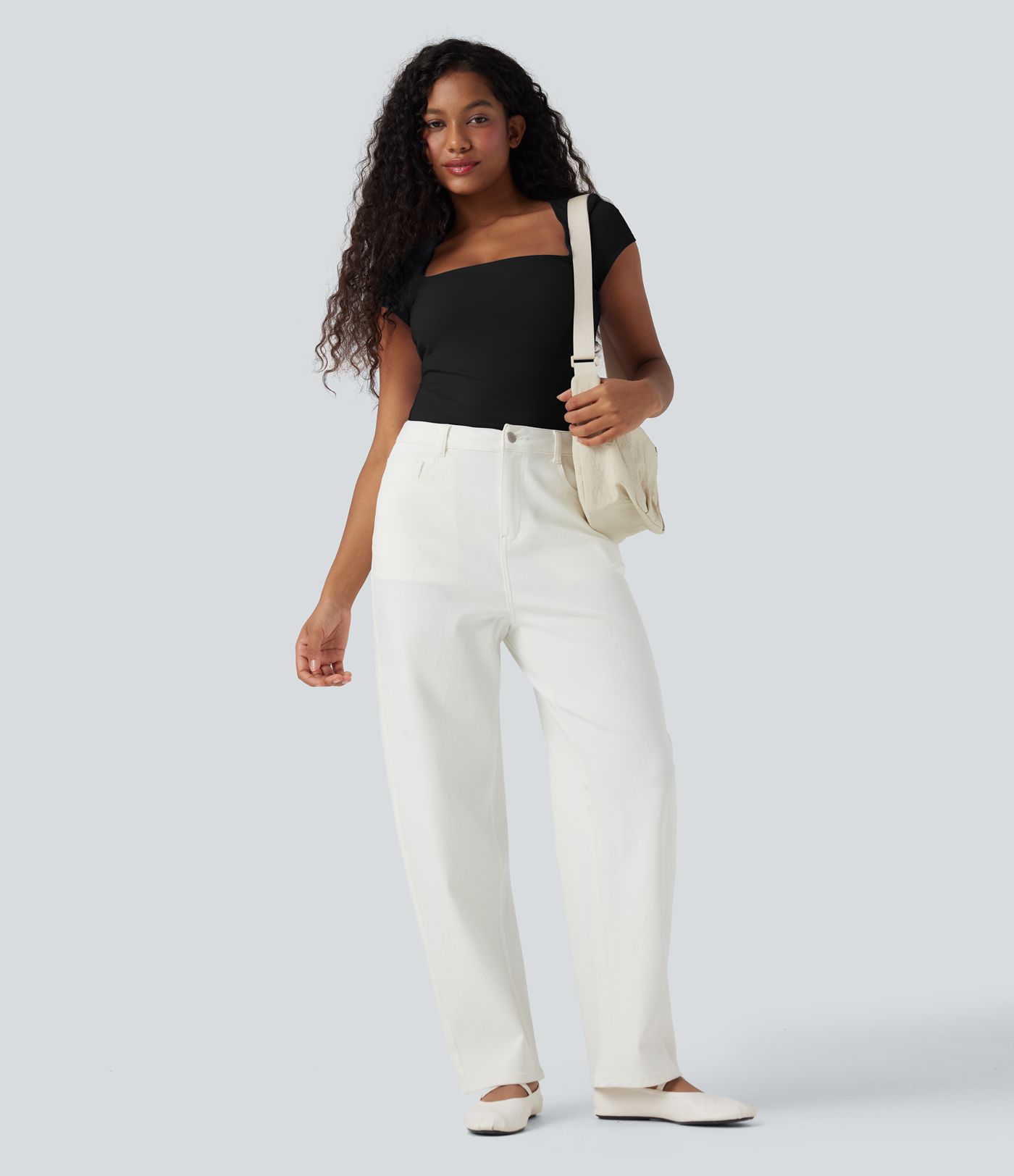 Square Neck Short Sleeve Casual Top