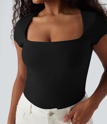 Square Neck Short Sleeve Casual Top