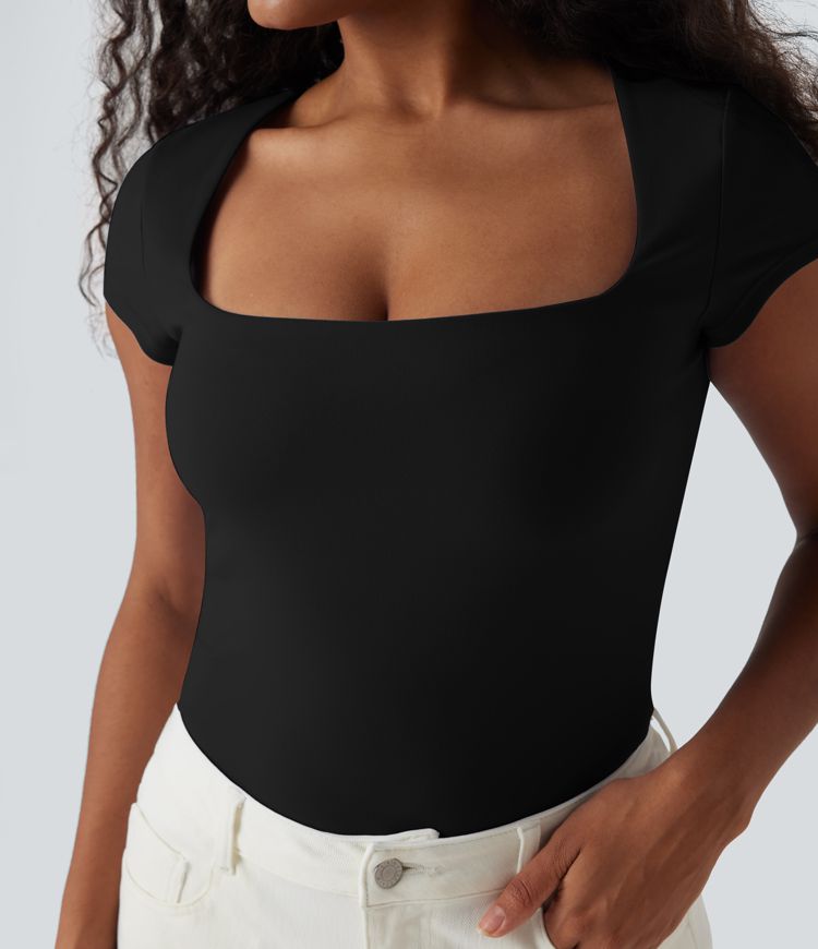 Square Neck Short Sleeve Casual Top