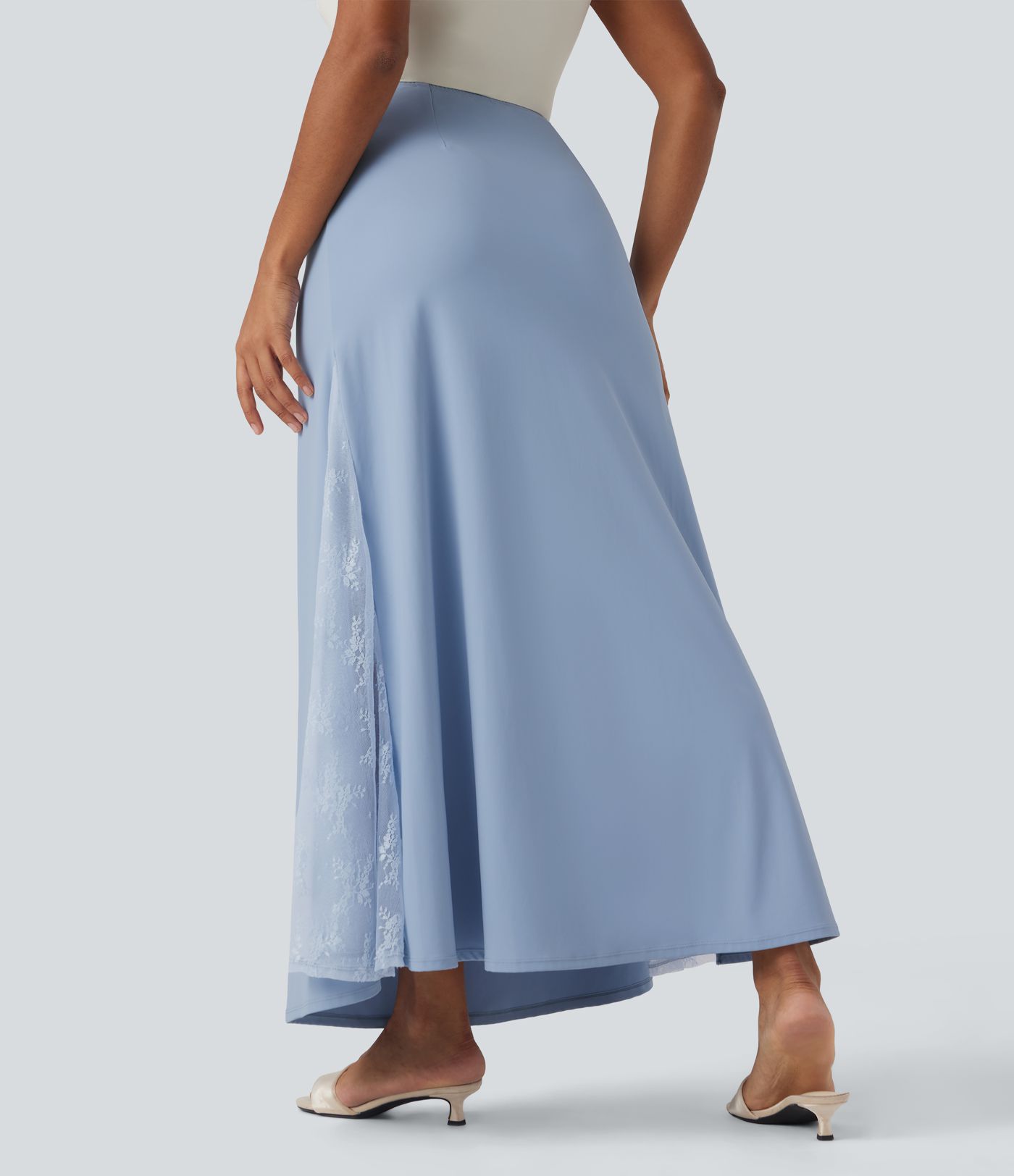Jupe longue fluide SoftlyZero™ Airy taille haute dentelle contrastante toucher frais