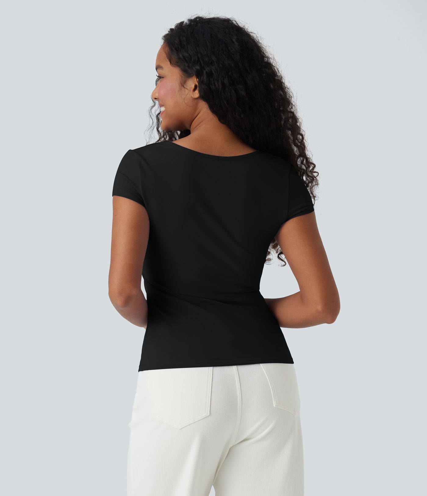 Square Neck Short Sleeve Casual Top